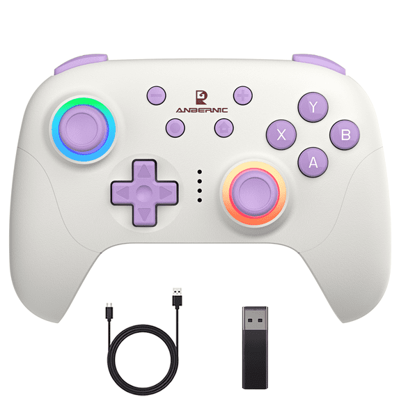 Anbernic RG P01 Wireless Gaming Controller Wireless Controller PC Controller Wired Controller Compatible with Upgraded Dual Vibrate Plug and Play Gamepad Battery Up to 14 Hours White