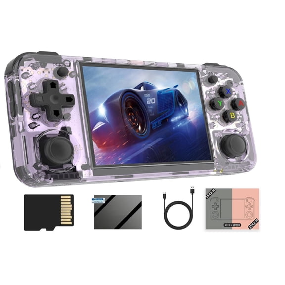 RG35XX H Retro Handheld Game with Linux System, RG35XXH 3.5 Inch IPS Screen Built-in 64G TF Card 5528 Games Support TV Output 5G WiFi Bluetooth 4.2(Transparent Purple)