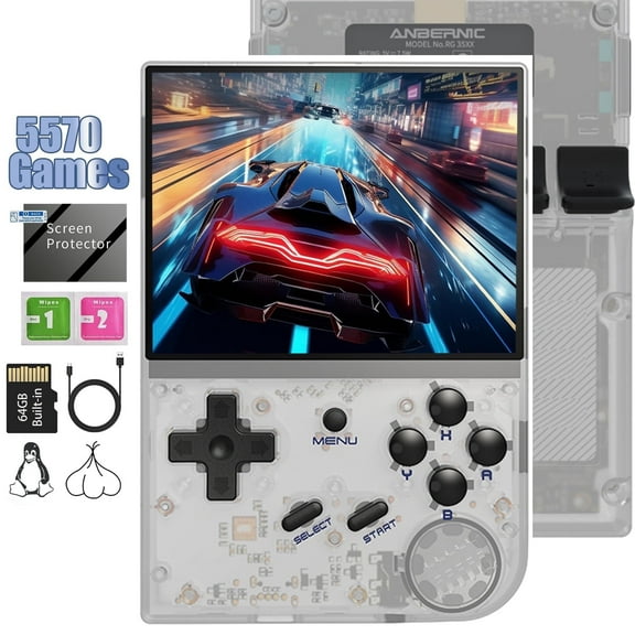 RG35XX Handheld Gaming Consoles ,64GB,Dual System Linux+Garlic, Support HD TV Output White