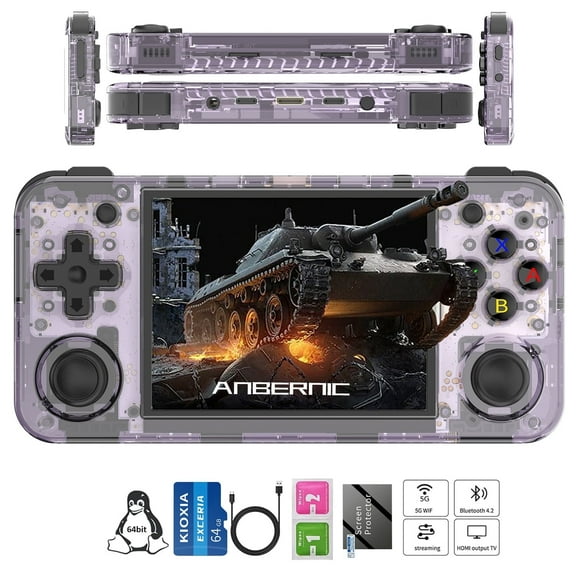 RG35XXH Handheld Game Console,3.5"Screen,3300mAh Battery,5G WiFi Bluetooth HD and TV Output Purple