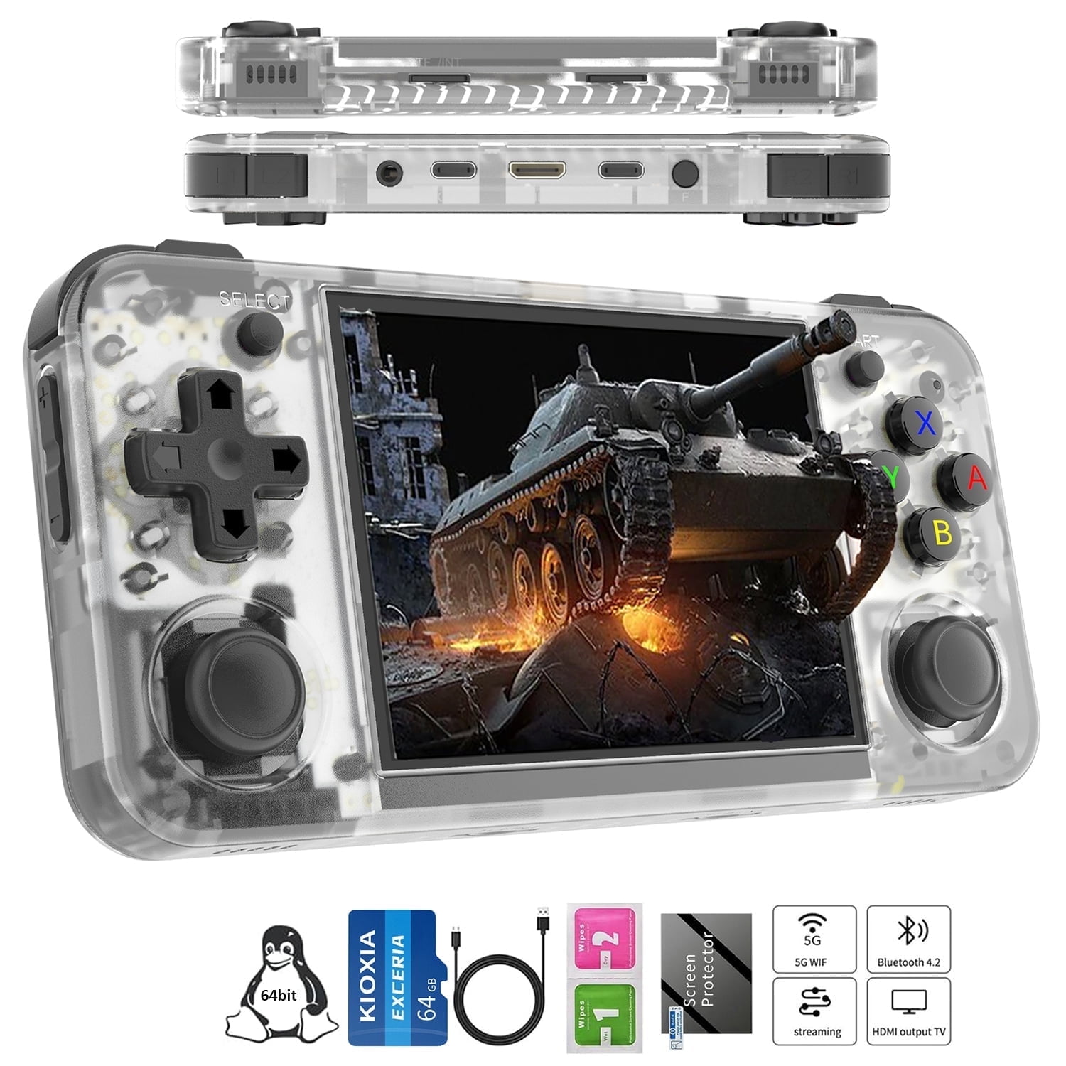 RG35XXH Handheld Game Console,3.5"Screen,3300mAh Battery,5G WiFi Bluetooth HD and TV Output White