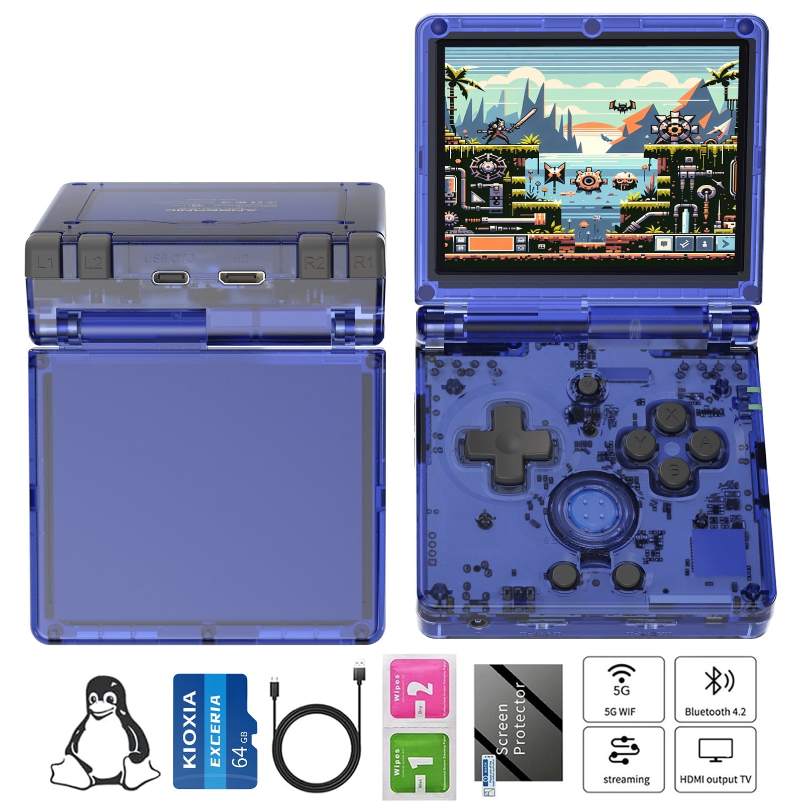 RG35XXSP Handheld Game Console,3.5"Screen,3300mAh Battery,5G WiFi Bluetooth HD and TV Output Blue