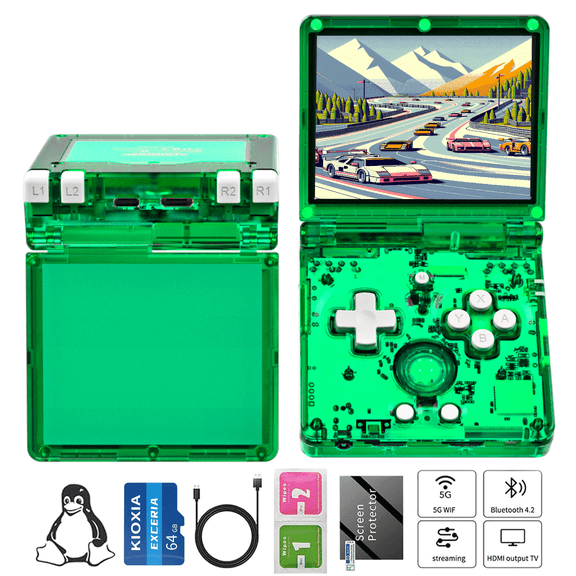 RG35XXSP Handheld Game Console,3.5"Screen,3300mAh Battery,5G WiFi Bluetooth HD and TV Output Green