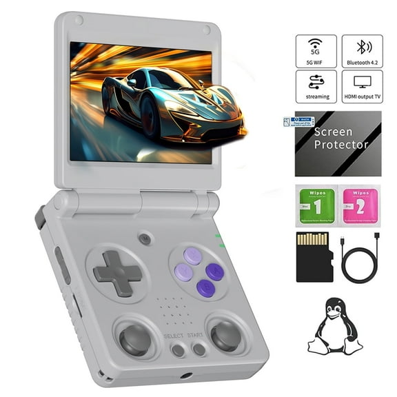 RG34XXSP Handheld Game Console,3300 mAh Battey,3.4 inch Screen Support 30+ Simulators 5G WiFi Bluetooth HD Gray