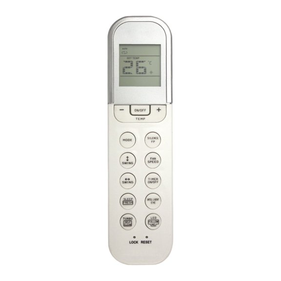 RG36F/BGEF AC Remote Controller Replacement with LCD Screen, English Labeled Buttons, Power Temperature Mode Swing Timer Functions, Compact White Body