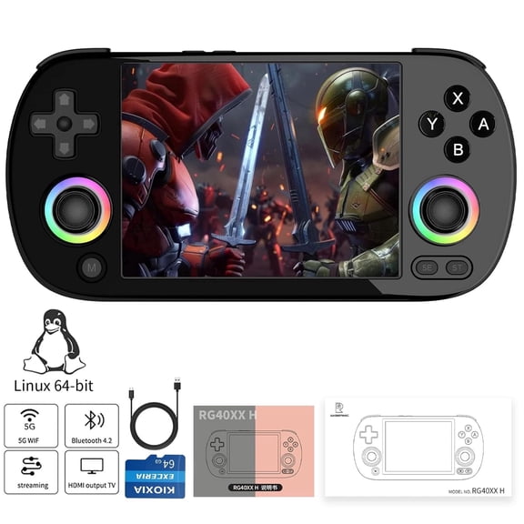 RG40XX H Handheld Game Consoles,4 inch IPS,Linux 64,WiFi Bluetooth HD and TV Output Black