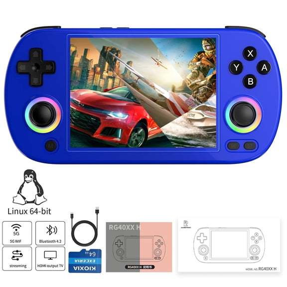 RG40XX H Handheld Game Consoles,4 inch IPS,Linux 64,WiFi Bluetooth HD and TV Output Blue