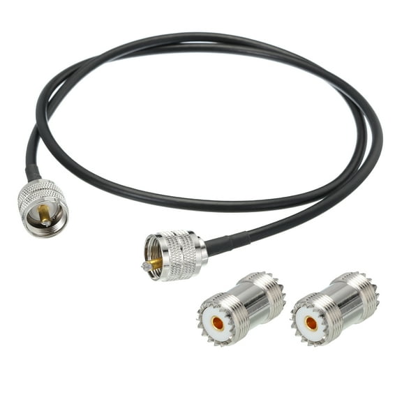 RG58 Coaxial Cables UHF Male To UHF Male With Adapter Low Loss RF Coaxial Cables 2.9FT Black 1Pcs