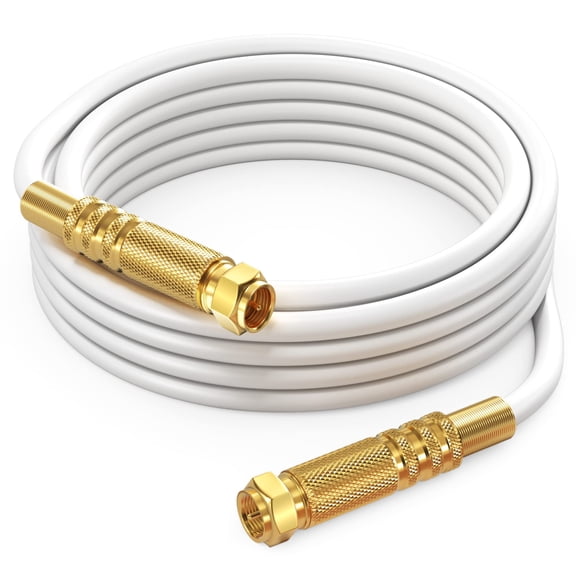 RG6 COAXIAL Cable - Quad Shielded, 10ft / White Non-Oxygen Copper Cable Wire for TV, Internet & More - Flexible Coax Cable Cord