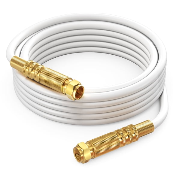 RG6 COAXIAL Cable - Quad Shielded, 12ft / White Non-Oxygen Copper Cable Wire for TV, Internet & More - Flexible Coax Cable Cord