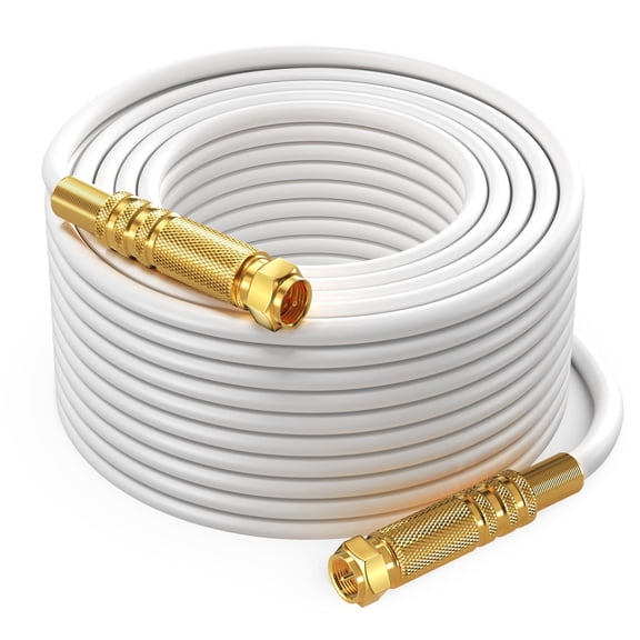 RG6 COAXIAL Cable - Quad Shielded, 150ft / White Non-Oxygen Copper Cable Wire for TV, Internet & More - Flexible Coax Cable Cord