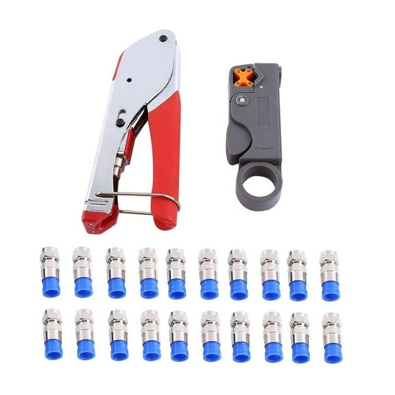 RG6 Coax Cable Crimper Coaxial Compression Tool Set Kit Wire Stripper With F RG59 Include Connectors, Tools, Rotary Stripper