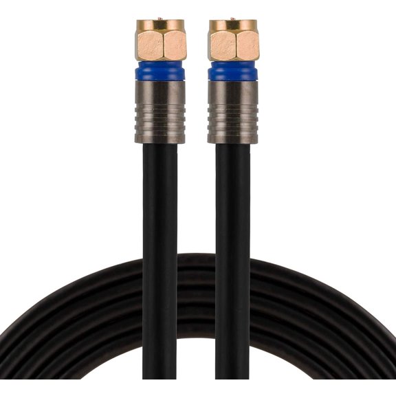 RG6 Coaxial Cable, 25 ft. F-Type Connectors, Quad Shielded Coax Cable, 3 GHz Digital, In-Wall Rated, Ideal for TV Antenna, DVR, VCR, Satellite, Cable Box, Home Theater, Black, 33531