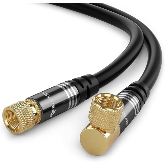 RG6 Digital Coaxial Audio Video - 3FT, 90 Angled to Straight Male F Type Connector, Triple Shielded - HDTV, CATV, DVB-T2/C/S, Modem, Radio, Receivers