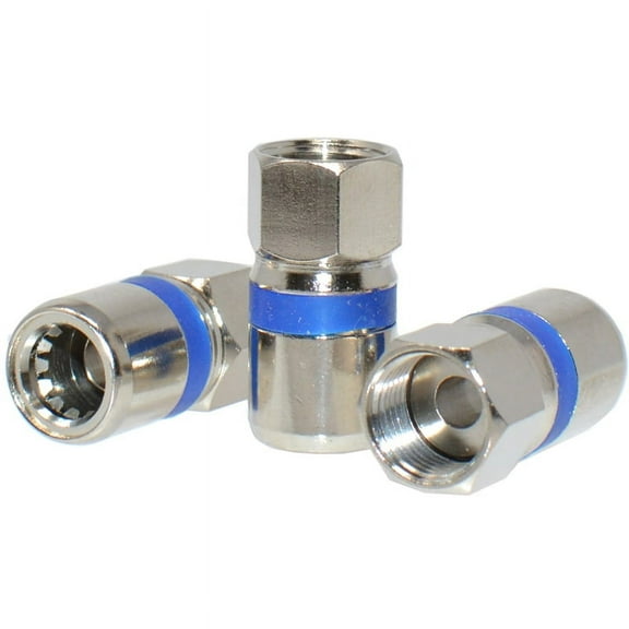 RG6 Dual Shield Coaxial to Self Lock F-Type Compression Connector Blue (10/pk)