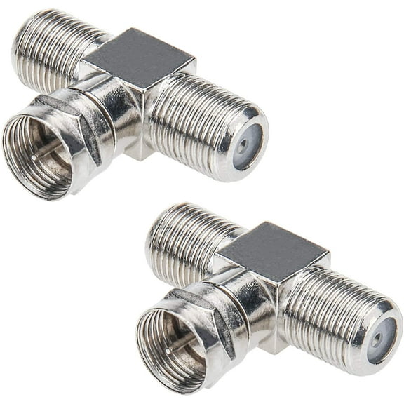 RG6 Male T 2 in 1 Out TV Coaxial Cable Splitter, 2 Pack