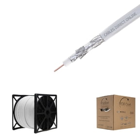 RG6 Quad Shield Coaxial Cable Bulk Spool, 18AWG CCS Conductor, 3GHz High-Speed, PVC Jacket, Reel Box for TV, Satellite, Internet, White, 500ft, Cables Direct Online