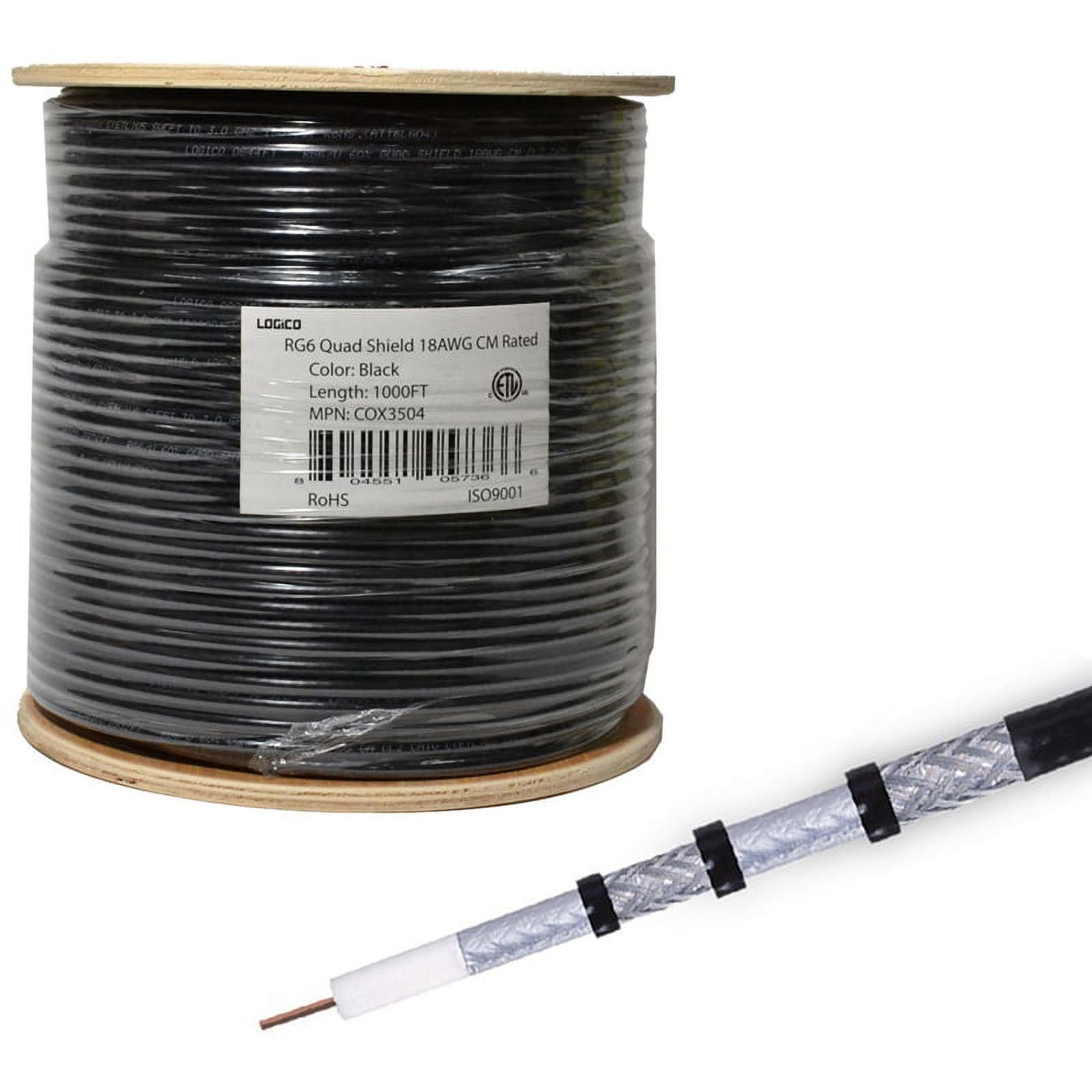 RG6 Quad Shield Coaxial Cable 18 AWG 1000ft Bulk Coax Satellite TV