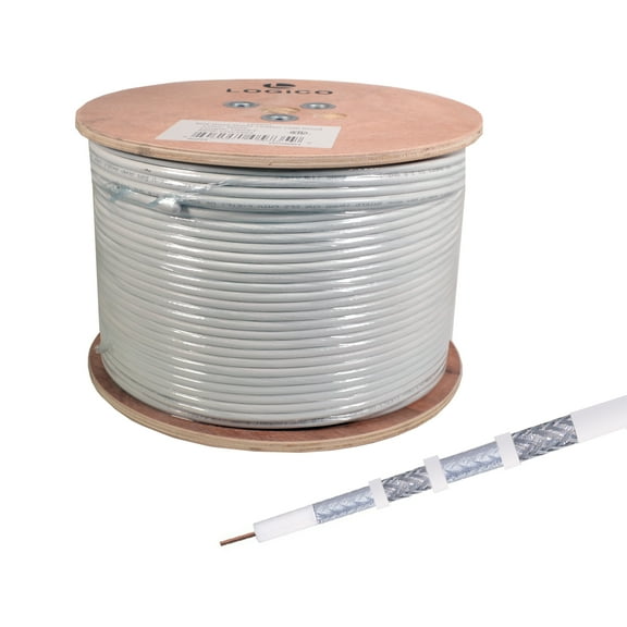 RG6 Quad Shield Coaxial Cable 18 AWG 1000ft Bulk Coax Satellite TV White