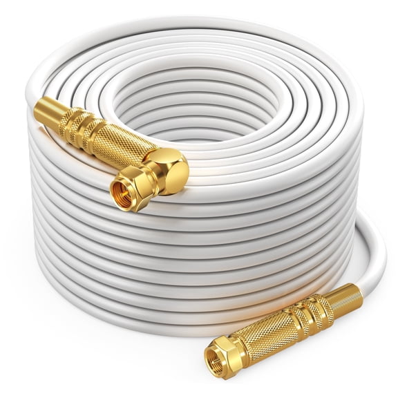 RG6 Quad Shield Coaxial Cable 200 Feet, 90 Degree Angled Cable Cord for TV Cable Wire, Coax Cable 200 Ft
