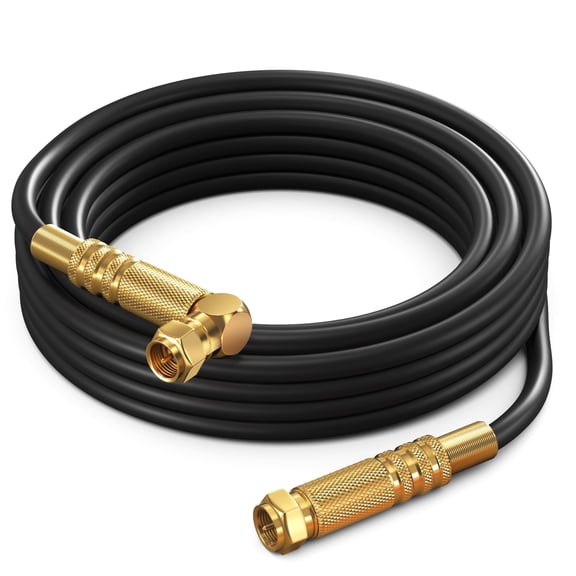 RG6 Quad Shield Coaxial Cable 25 Feet, 90 Degree Angled Cable Cord for TV Cable Wire, Coax Cable 25 Ft