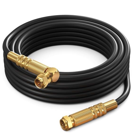 Maximm RG6 Quad Shield Coaxial Cable, 30 feet, 90 Degree Angled F-Pin Connector