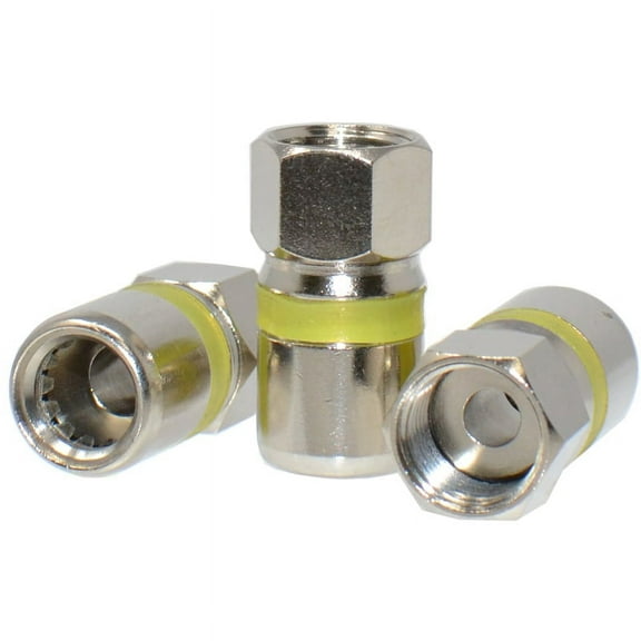 RG6 Quad Shield Coaxial to Self Lock F-Type Compression Connector Yellow (10/pk)