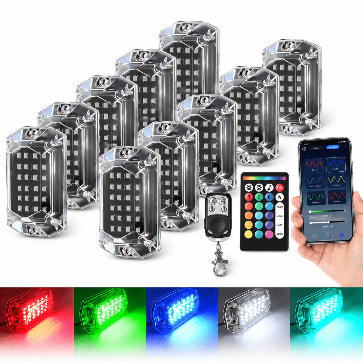 RGB 30LEDs 10Pods Under-Car Rock Lights Kit, Multicolor Underglow ...