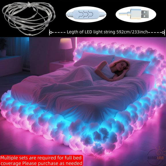 RGB 3D Cloud LED String Light 233 Inch, USB Powered Thunder Cloud Night Light with Music Sync Multi-Color Mode, Wall Ceiling Decor Lamp for Bedroom Game Room Birthday Christmas Atmosphere