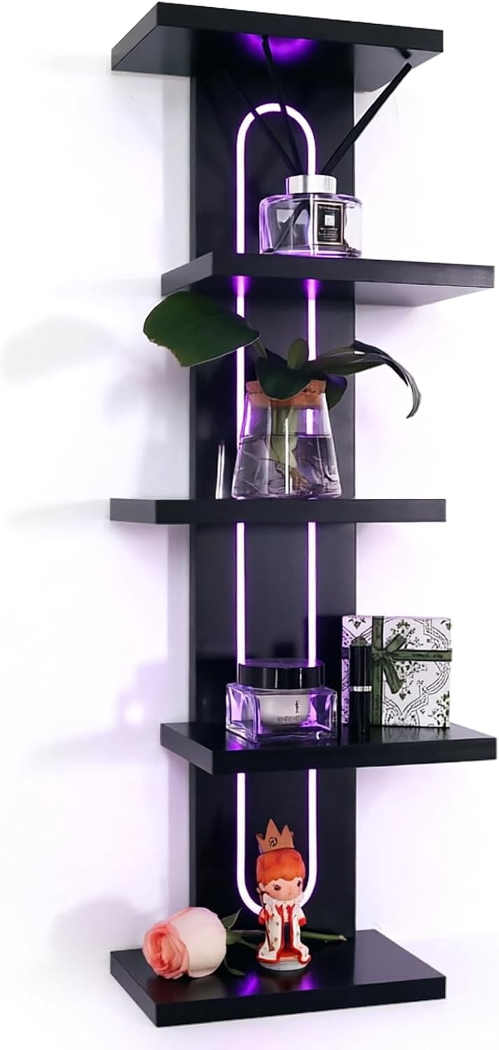 RGB 5-Tier Floating Wall Shelves – Modern Decorative Storage and