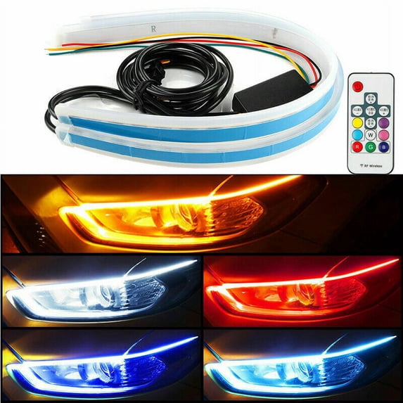 RGB 60CM LED Car DRL Daytime Running Turn Signal Lamp Strip Light Flexible Tube
