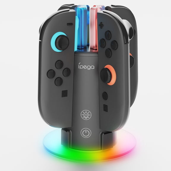 RGB 8-Slot Charging Dock for Switch 2/Switch/OLED with Touch Control Light, Vertical Charging Station with Dynamic LED Lighting Gaming Accessory