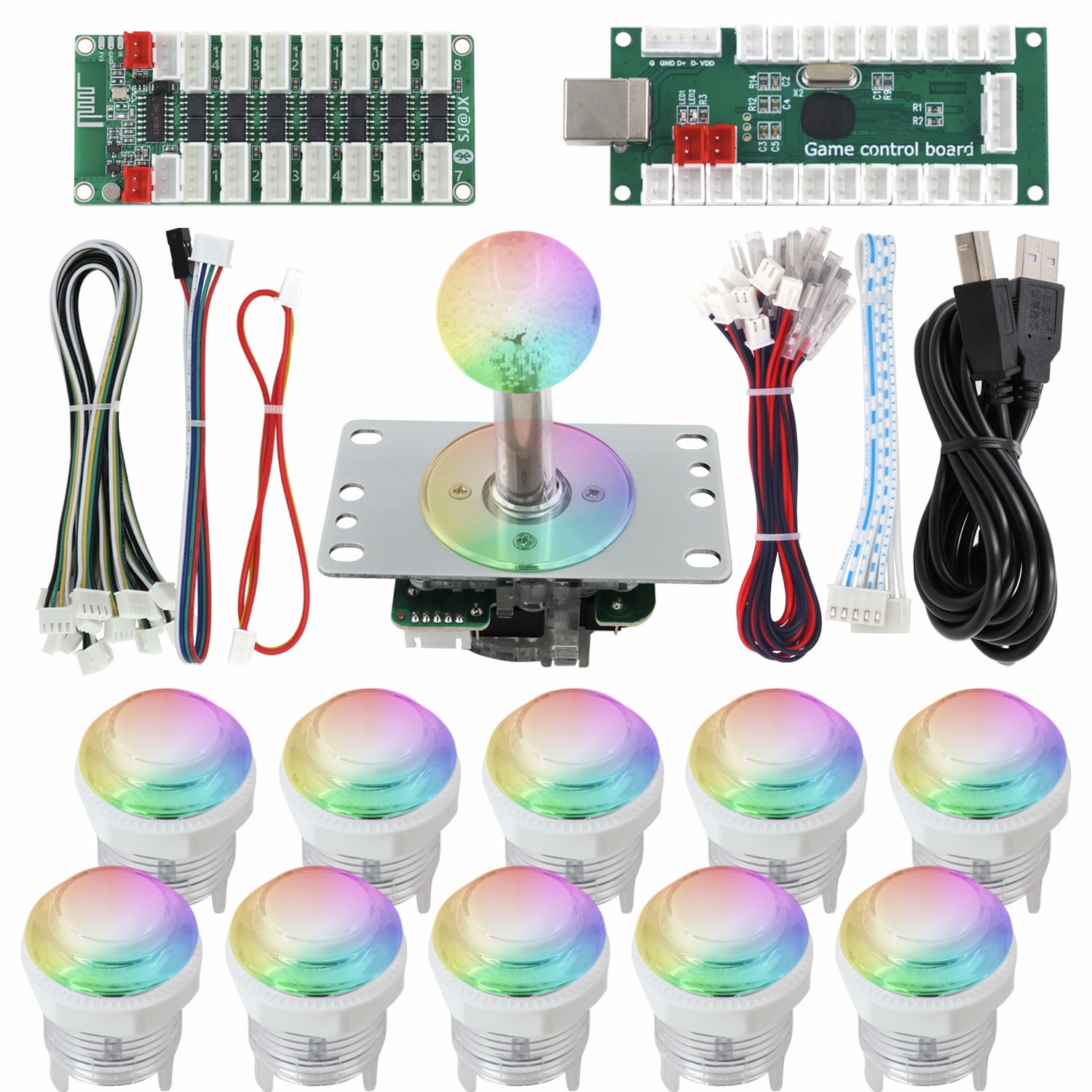 RGB Arcade Button Kit with Bluetooth Control – 7-Color LED Joystick ...