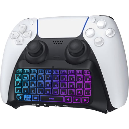 RGB Backlight Keyboard for PS5 Controller, Wireless Bluetooth Keypad Chatpad for 5 Controller, Mini PS5 Multi-Color Game Keyboard Built-in 3.5mm Audio Jack, Black