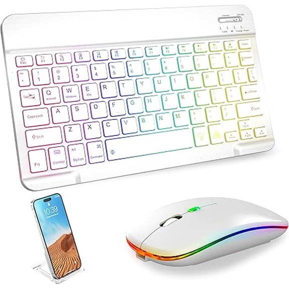 RGB Backlit Bluetooth Keyboard & Mouse Combo for iPad, White