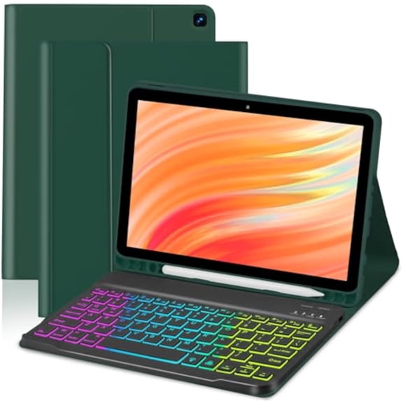 RGB Backlit Magnetic Keyboard Protective Cover with Stylus Slot for Fire HD 10 & HD 10 Plus 10.1" 2021 / 2023,Dark Green