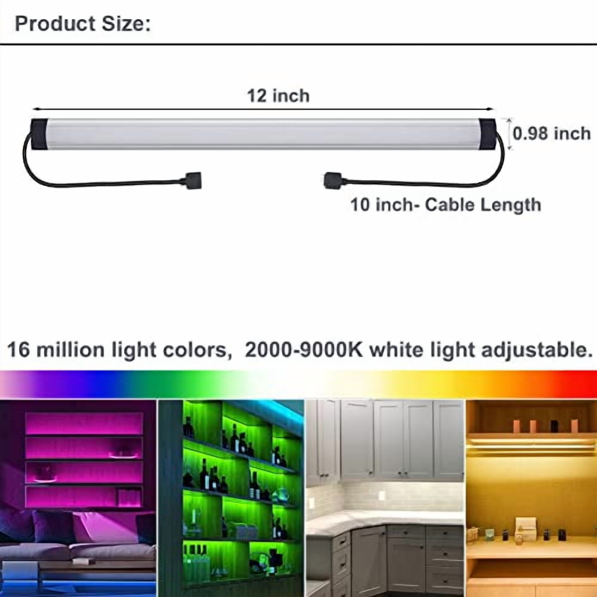 Linkable Led Multi Color RGB Under Cabinet Lights, LED Linkable Light Bar, 12 Inch Remote Closet ...