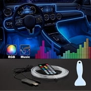 RGB Car Interior Fiber Optic Ambient Light Kit, USB Powered, APP & Remote Dual Control, Music Sync LED Strip Lights for Dashboard & Doors, Easy Install DIY Car Mod, Christmas Atmosphere Decor