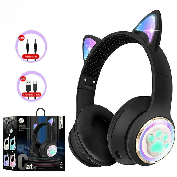 RGB Cat Ear Wireless Headphones for PC Cute 3D Space Capsule Cat Bluetooth Headset Foldable Gaming Headset For Kids Girls Gifts