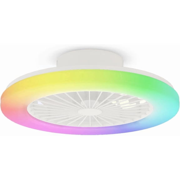 RGB Ceiling Fans with Lights and Remote, 19" Smart Bladeless LED Ceiling Fan,24 Wind Speeds and 3000K-5500K Dimmable LED Fandelier, Low Profile Flush Mount Ceiling Fan with Ligh