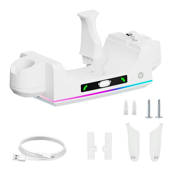 RGB Charging Dock Headset & Controllers Stand for Meta Quest 3S/3, Wall Mountable VR Charging Station