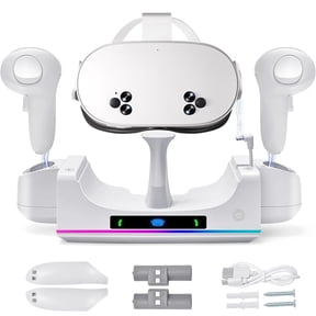 RGB Charging Dock for Oculus/Meta Quest 3S, VR Headset and Controller Fast Charger Base,Wall Mount Charging Stand for Meta Quest 3S Accessories with 2 Rechergeable,Dual-Use