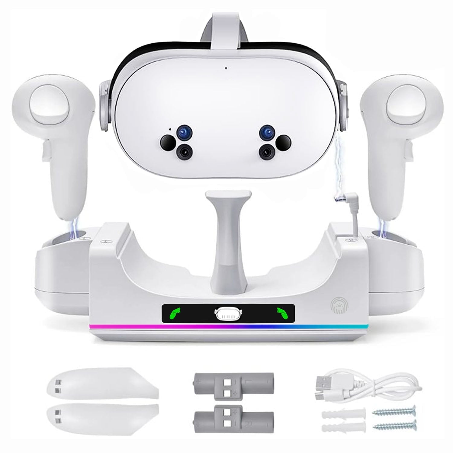 RGB Charging Dock for Oculus Quest 3/3S,Charging Stand for Meta Quest 3S Controller and Headset with 2 Rechergeable Batteries,Battery Cover|Wall Mount Charging Dock Station for Quest 3S,Dual-use