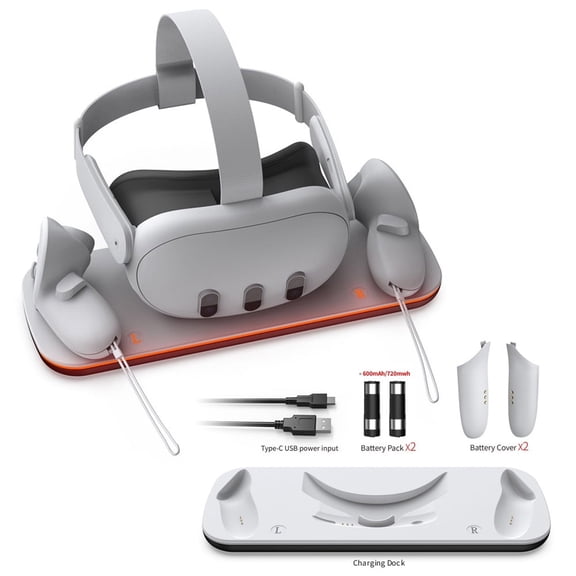 RGB Charging Dock for Meta Quest 3, Magnetic Charging Station for Quest 3 VR Headset&Controllers, VR Accessories