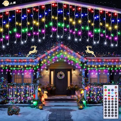 RGB Christmas Icicle Lights - 65FT Color Changing Outdoor String Lights ...