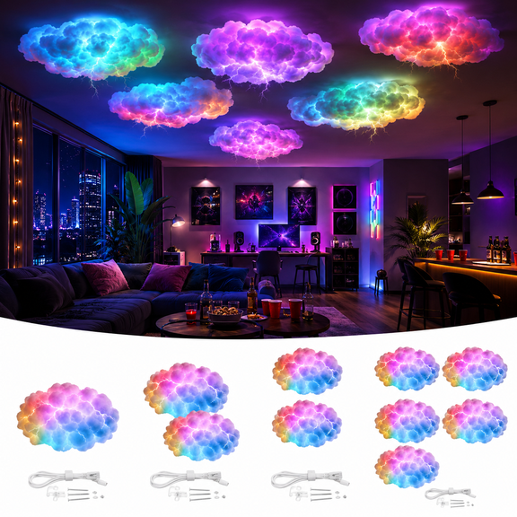 RGB Cloud Light, 3D Cotton Cloud Ceiling Light with IC Chasing LED Effects, DIY Hanging Cloud Lamp for Room Decoration, Aesthetic Bedroom Decor, Gaming Room Lighting, 1 Cloud