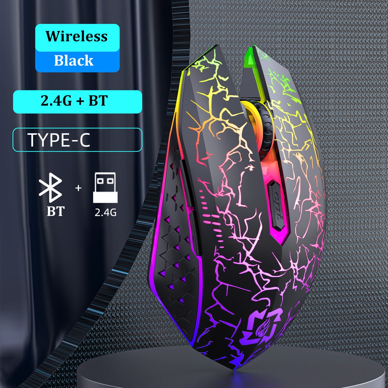 RGB Color 2.4G Wireless Mouse Bluetooth 5.2 Mouse Dual Mode Gaming Mouse Rechargeable Silent Mice For PC Laptop Tablet MacBook