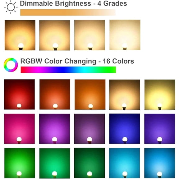 RGB Color Changing Light Bulbs,RGB LED Light Bulbs,9W Warm White 6500K,40W Equivalent,16 Color Multicolor A19 E27/E26 Dimmable Memory Function, for Home Decoration,Stage,Bar,Party