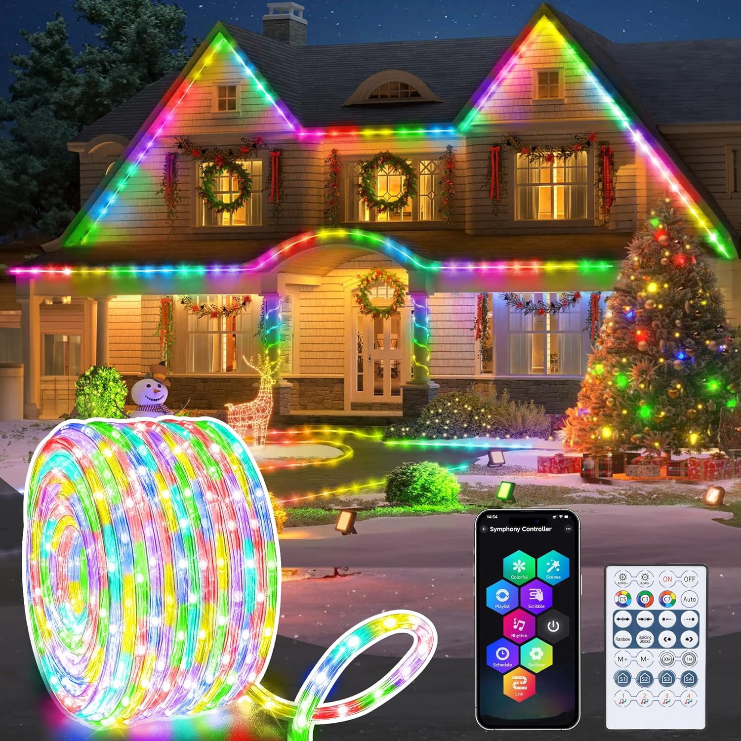 RGB Color Changing Rope Lights Outdoor, 100ft 300LED Smart String ...