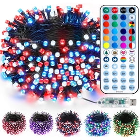RGB Color Changing String Lights, 33FT 100 LED USB Red White Blue String Lights with Remote, Dimmable July 4th Patriotic Light String Mini Christmas Light for Indoor Xmas Halloween Party Tree